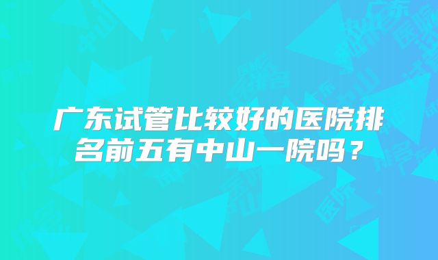 广东试管比较好的医院排名前五有中山一院吗？