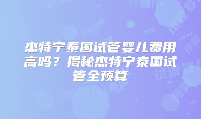 杰特宁泰国试管婴儿费用高吗？揭秘杰特宁泰国试管全预算