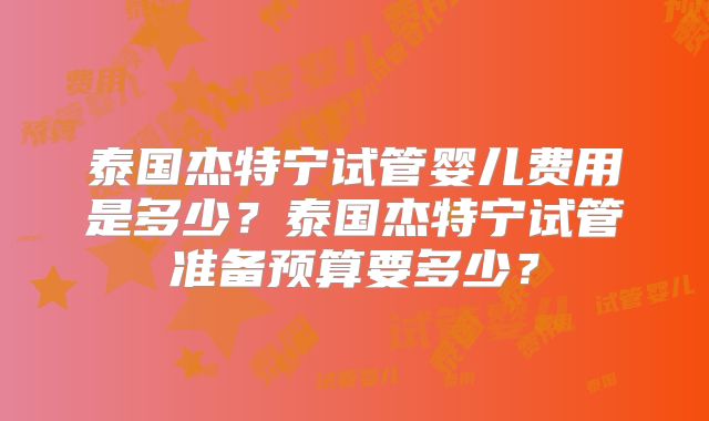 泰国杰特宁试管婴儿费用是多少？泰国杰特宁试管准备预算要多少？