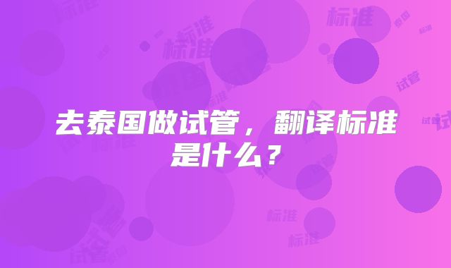 去泰国做试管，翻译标准是什么？