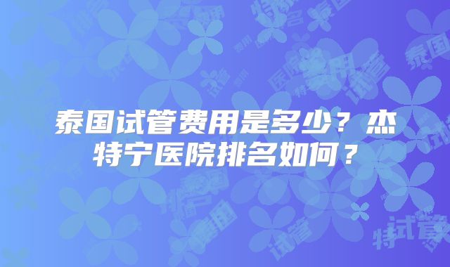 泰国试管费用是多少？杰特宁医院排名如何？