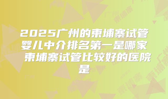 2025广州的柬埔寨试管婴儿中介排名第一是哪家 柬埔寨试管比较好的医院是