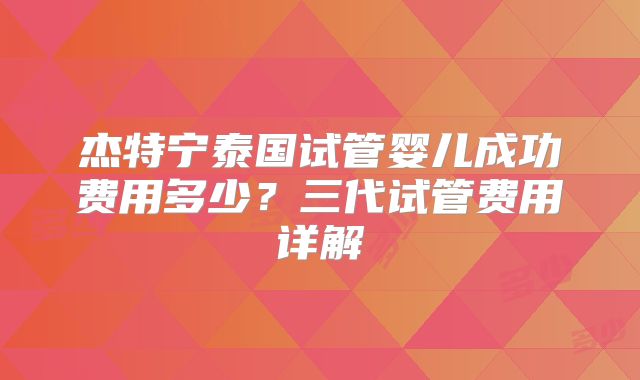杰特宁泰国试管婴儿成功费用多少？三代试管费用详解