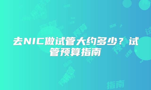 去NIC做试管大约多少？试管预算指南