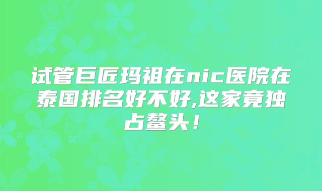 试管巨匠玛祖在nic医院在泰国排名好不好,这家竟独占鳌头！
