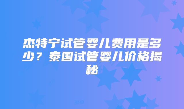 杰特宁试管婴儿费用是多少？泰国试管婴儿价格揭秘