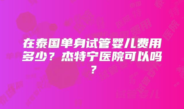在泰国单身试管婴儿费用多少？杰特宁医院可以吗？