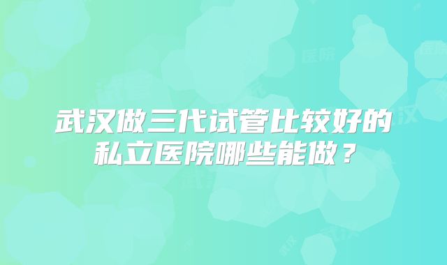武汉做三代试管比较好的私立医院哪些能做？