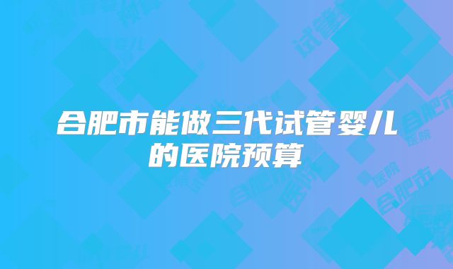 合肥市能做三代试管婴儿的医院预算