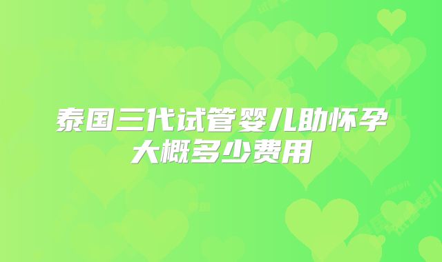 泰国三代试管婴儿助怀孕大概多少费用