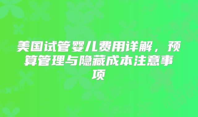 美国试管婴儿费用详解，预算管理与隐藏成本注意事项