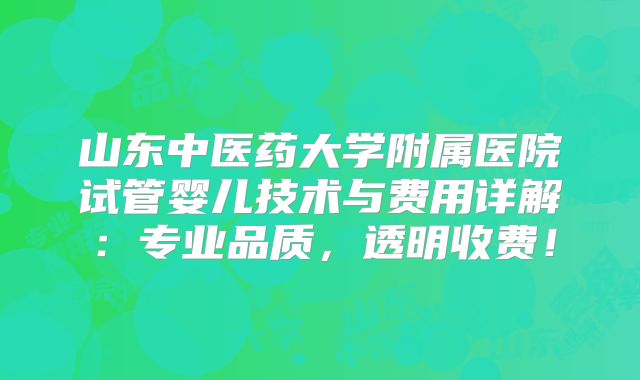 山东中医药大学附属医院试管婴儿技术与费用详解：专业品质，透明收费！