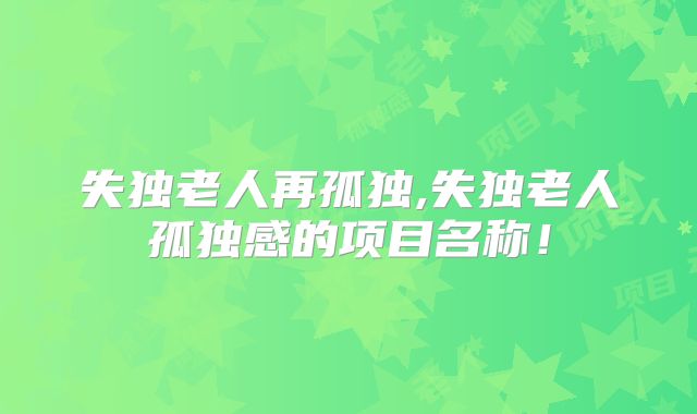 失独老人再孤独,失独老人孤独感的项目名称！