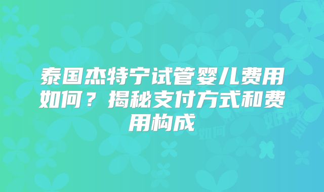 泰国杰特宁试管婴儿费用如何？揭秘支付方式和费用构成
