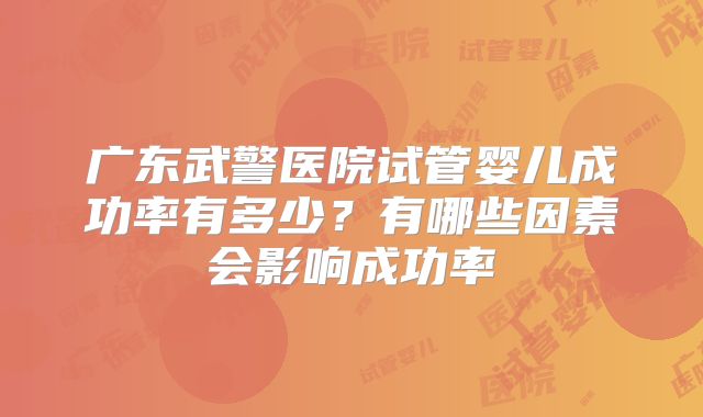 广东武警医院试管婴儿成功率有多少？有哪些因素会影响成功率