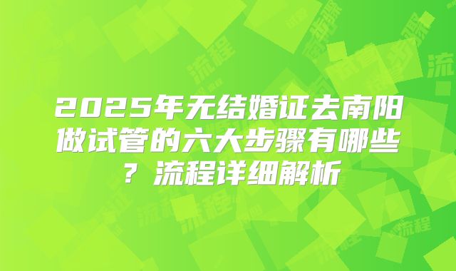 2025年无结婚证去南阳做试管的六大步骤有哪些?流程详细解析