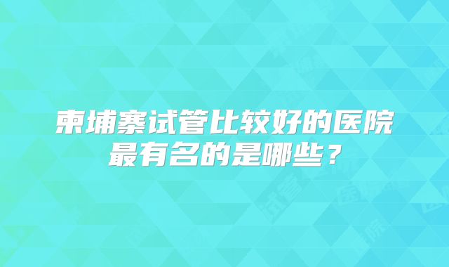 柬埔寨试管比较好的医院最有名的是哪些？