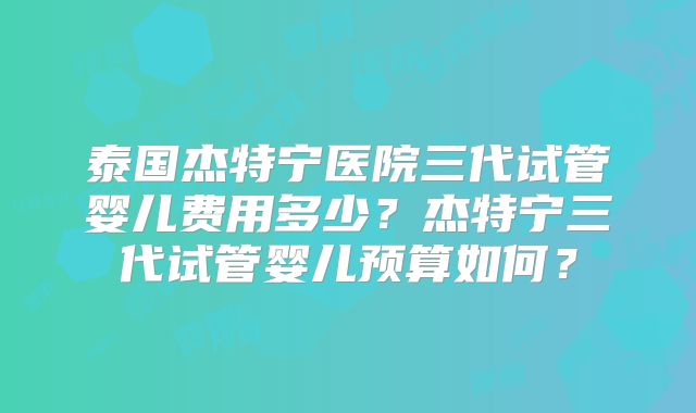 泰国杰特宁医院三代试管婴儿费用多少？杰特宁三代试管婴儿预算如何？