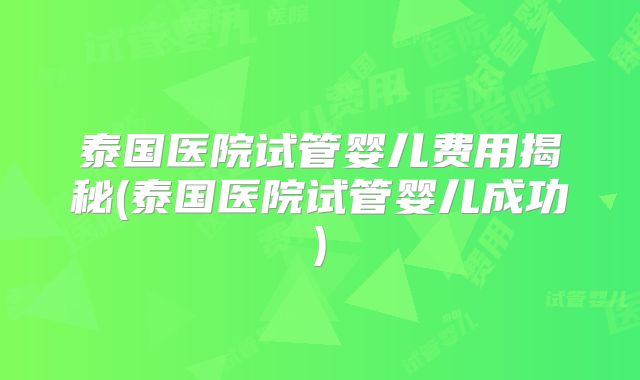 泰国医院试管婴儿费用揭秘(泰国医院试管婴儿成功)