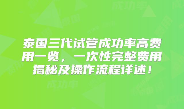 泰国三代试管成功率高费用一览，一次性完整费用揭秘及操作流程详述！