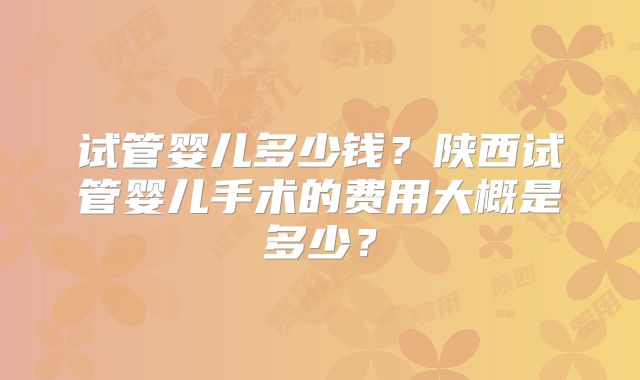 试管婴儿多少钱？陕西试管婴儿手术的费用大概是多少？
