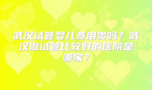 武汉试管婴儿费用贵吗？武汉做试管比较好的医院是哪家？