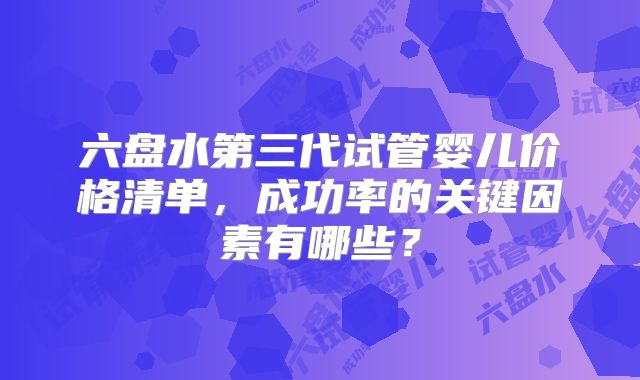 六盘水第三代试管婴儿价格清单,成功率的关键因素有哪些?
