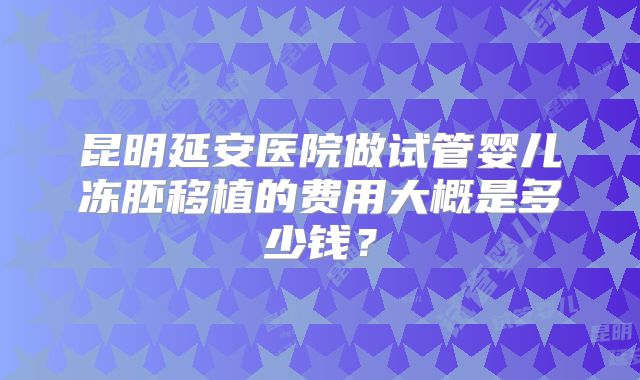 昆明延安医院做试管婴儿冻胚移植的费用大概是多少钱？