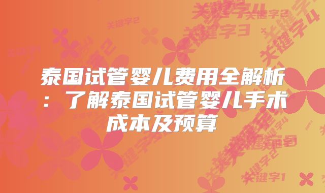 泰国试管婴儿费用全解析：了解泰国试管婴儿手术成本及预算