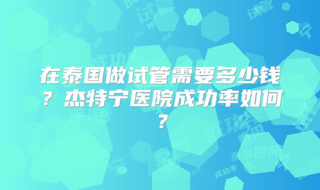 在泰国做试管需要多少钱？杰特宁医院成功率如何？