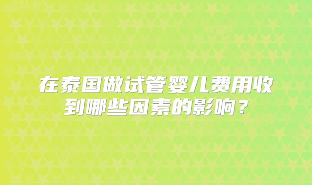 在泰国做试管婴儿费用收到哪些因素的影响？