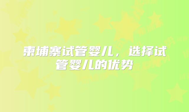 柬埔寨试管婴儿，选择试管婴儿的优势