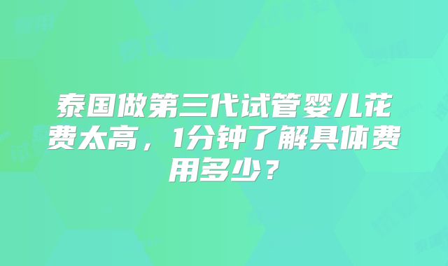 泰国做第三代试管婴儿花费太高，1分钟了解具体费用多少？