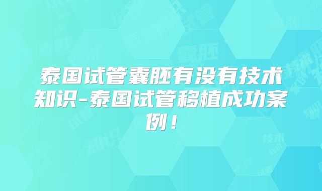 泰国试管囊胚有没有技术知识-泰国试管移植成功案例！