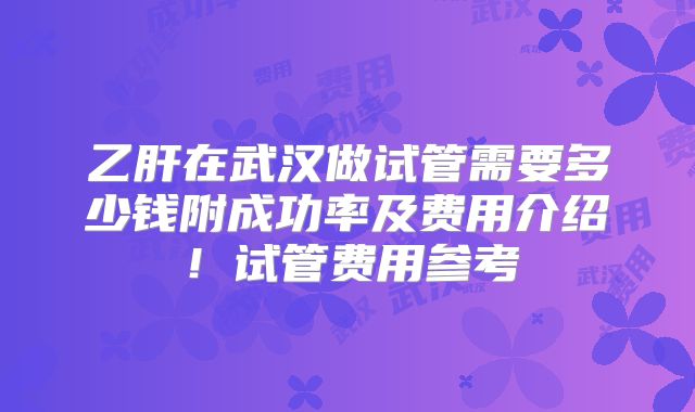 乙肝在武汉做试管需要多少钱附成功率及费用介绍！试管费用参考