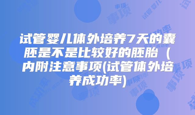 试管婴儿体外培养7天的囊胚是不是比较好的胚胎（内附注意事项(试管体外培养成功率)