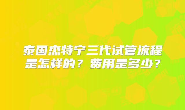 泰国杰特宁三代试管流程是怎样的？费用是多少？