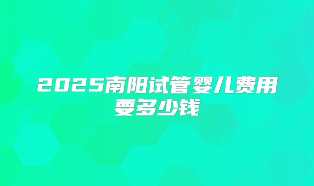 2025南阳试管婴儿费用要多少钱