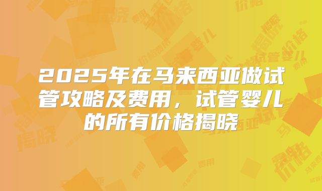 2025年在马来西亚做试管攻略及费用，试管婴儿的所有价格揭晓