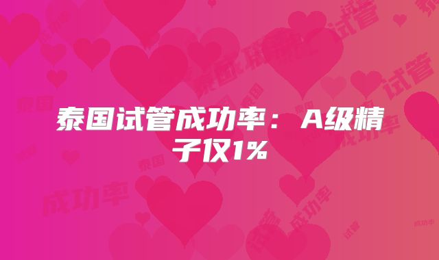 泰国试管成功率：A级精子仅1%