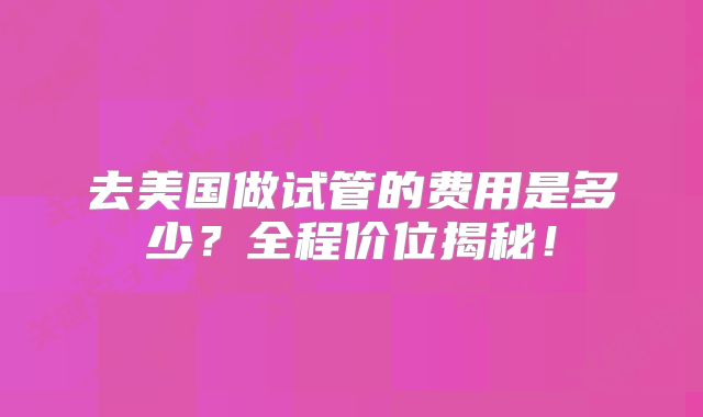 去美国做试管的费用是多少？全程价位揭秘！