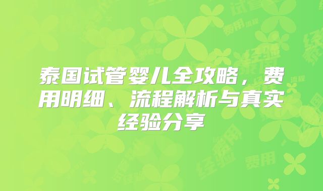 泰国试管婴儿全攻略，费用明细、流程解析与真实经验分享