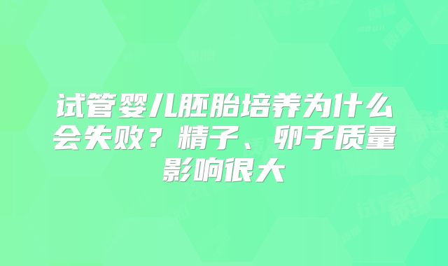 试管婴儿胚胎培养为什么会失败？精子、卵子质量影响很大