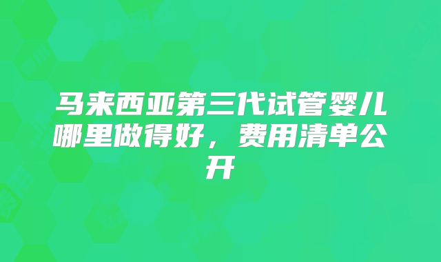 马来西亚第三代试管婴儿哪里做得好,费用清单公开