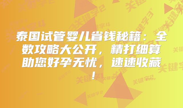 泰国试管婴儿省钱秘籍:全数攻略大公开,精打细算助您好孕无忧,速速收藏!