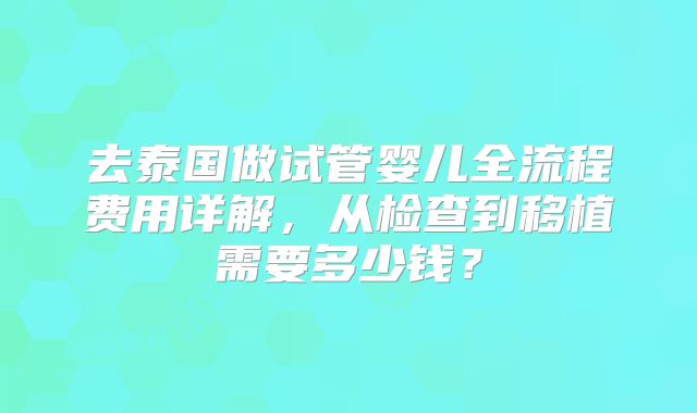 去泰国做试管婴儿全流程费用详解,从检查到移植需要多少钱?