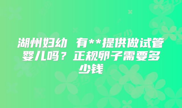 湖州妇幼 有**提供做试管婴儿吗?正规卵子需要多少钱