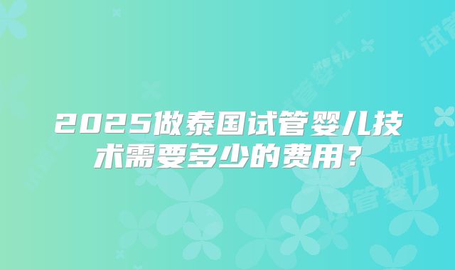 2025做泰国试管婴儿技术需要多少的费用?
