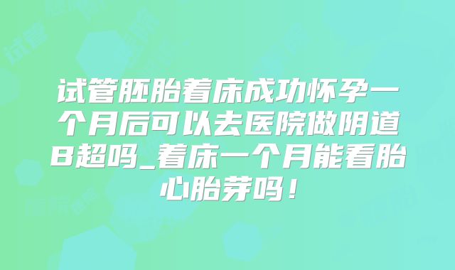试管胚胎着床成功怀孕一个月后可以去医院做阴道B超吗_着床一个月能看胎心胎芽吗！