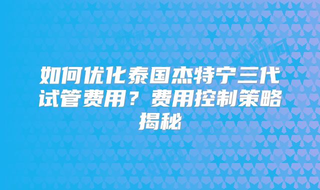如何优化泰国杰特宁三代试管费用？费用控制策略揭秘